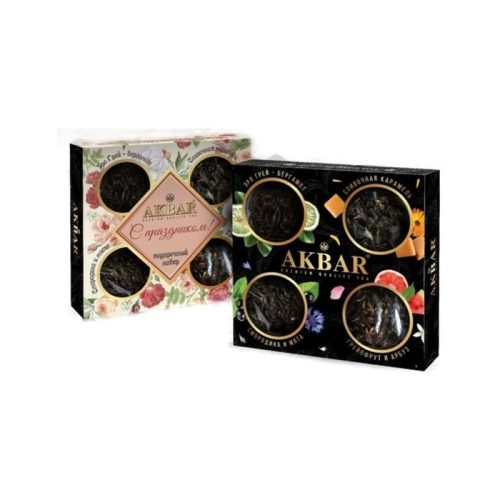 Чай Акбар подарочный с Праздником, набор 4 вида, 40г, чёрный ароматный