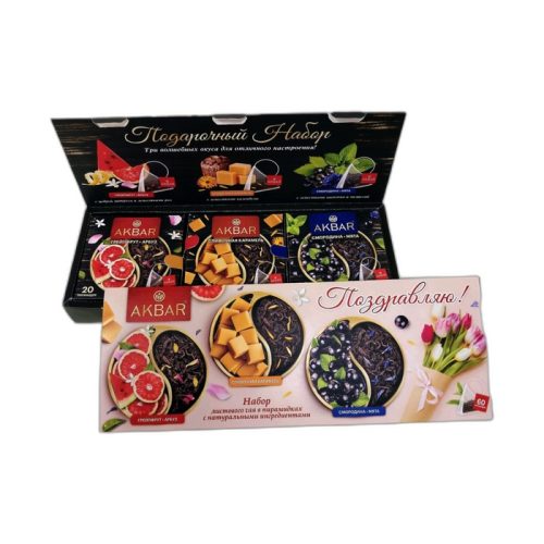 Чай Акбар Поздравляю! Набор пирамидок, 3 вида, 20пак, 2г, чёрный ароматный