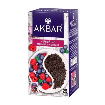 Чай Акбар Малина и черника чёрный, 25пак, 37,5г