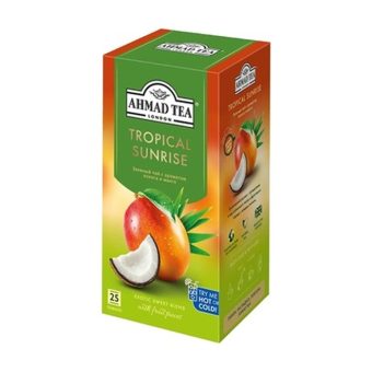 Чай Ахмад Тропический Рассвет зелёный с ароматом кокоса и манго, 25пак, 1,5г