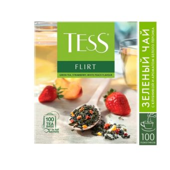 Чай Тесс Флирт зелёный с клубникой и белым персиком, 25пак*1,5г