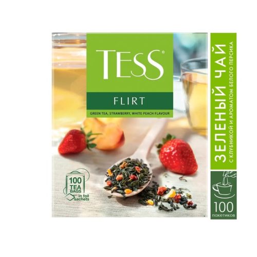 Чай Тесс Флирт зелёный с клубникой и белым персиком, 25пак*1,5г