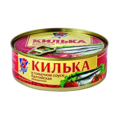 Килька балтийская обжаренная в томатном соусе 5 Морей, 240г