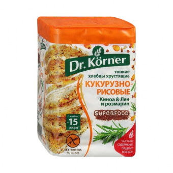 Хлебцы Dr.Korner кукурузно-рисовые с киноа, льном и розмарином, 100г