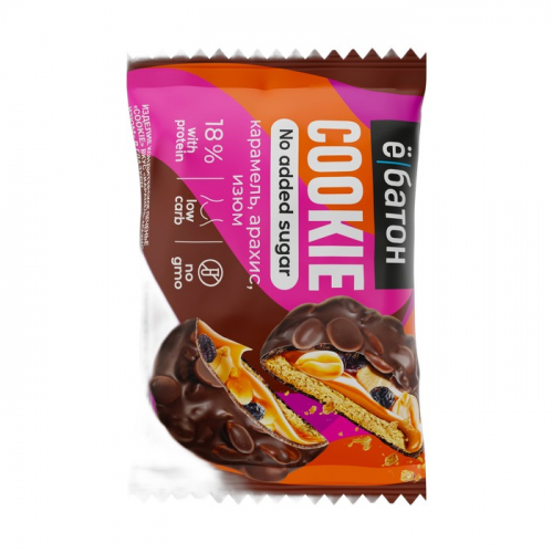 Печенье Ёбатон карамель куки с арахисом и изюмом в глазированной, 45г