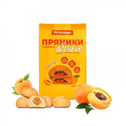 Пряники Петродиет на фруктозе с начинкой Абрикос, 340г
