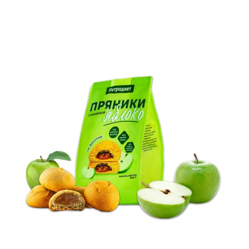 Пряники Петродиет на фруктозе с начинкой Яблоко, 340г