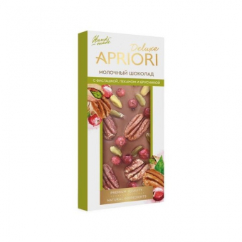 Шоколад Верность качеству Априори молочный с фисташками, пеканом и брусникой, 85г