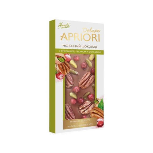 Шоколад Верность качеству Априори молочный с фисташками, пеканом и брусникой, 85г