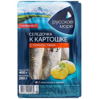 Филе сельди Селёдочка к картошке тихоокеанское, слабосолёное, с пряностями, в масле, 400 г
