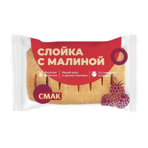 Слойка дрожжевая с малиной, 90 г