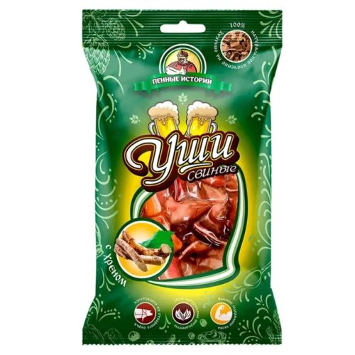 Ушки Пенные истории свиные с хреном, варёно-копчёные, 90 г