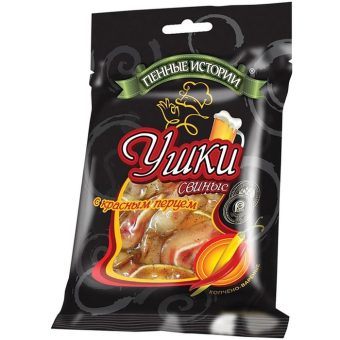 Ушки свиные Пенные Истории, с красным перцем, варёно-копчёные, 100 г