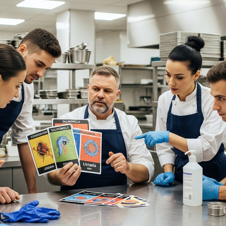 Команда кухни разбирает карточки рисков по возбудителям