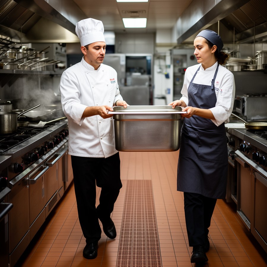 Перенос гастроемкости вдвоем на профессиональной кухне