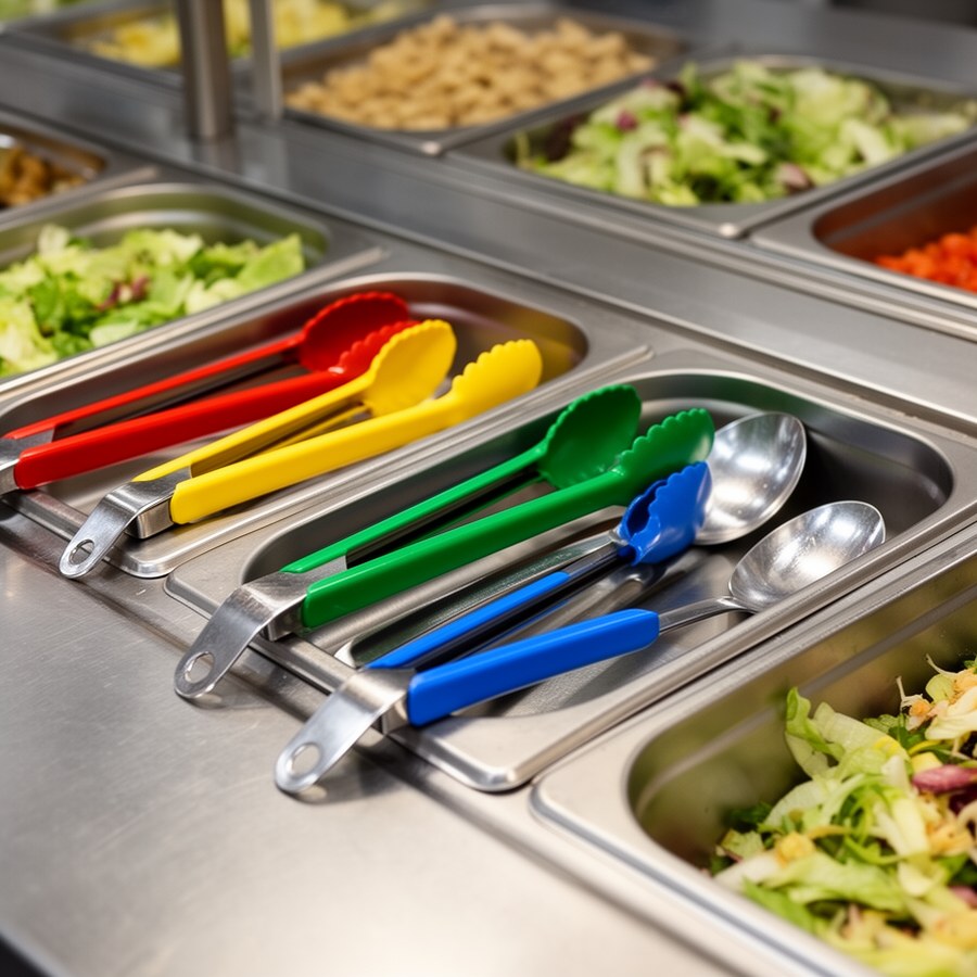 Раздельный инвентарь на позициях салат-бара