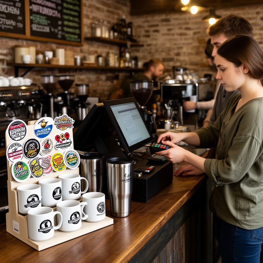 Продажа мерча на кассе в кафе