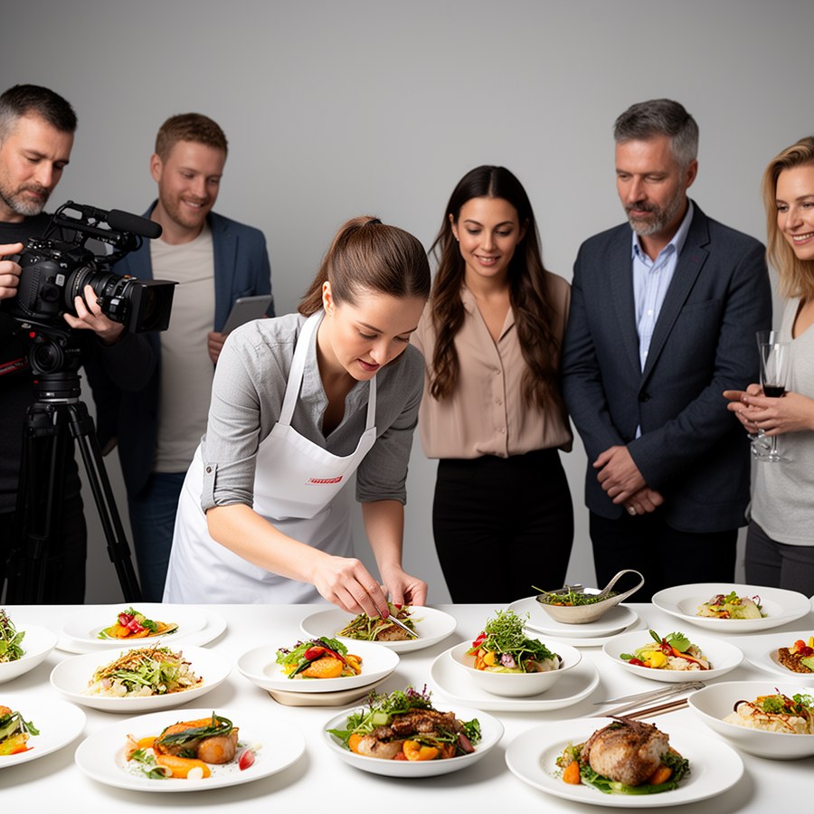 Фуд-стилист готовит блюдо к съемке меню