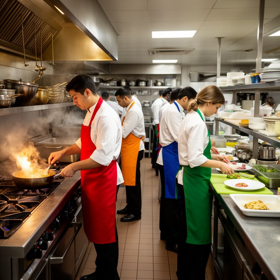 Цветовая кодировка фартуков по зонам кухни