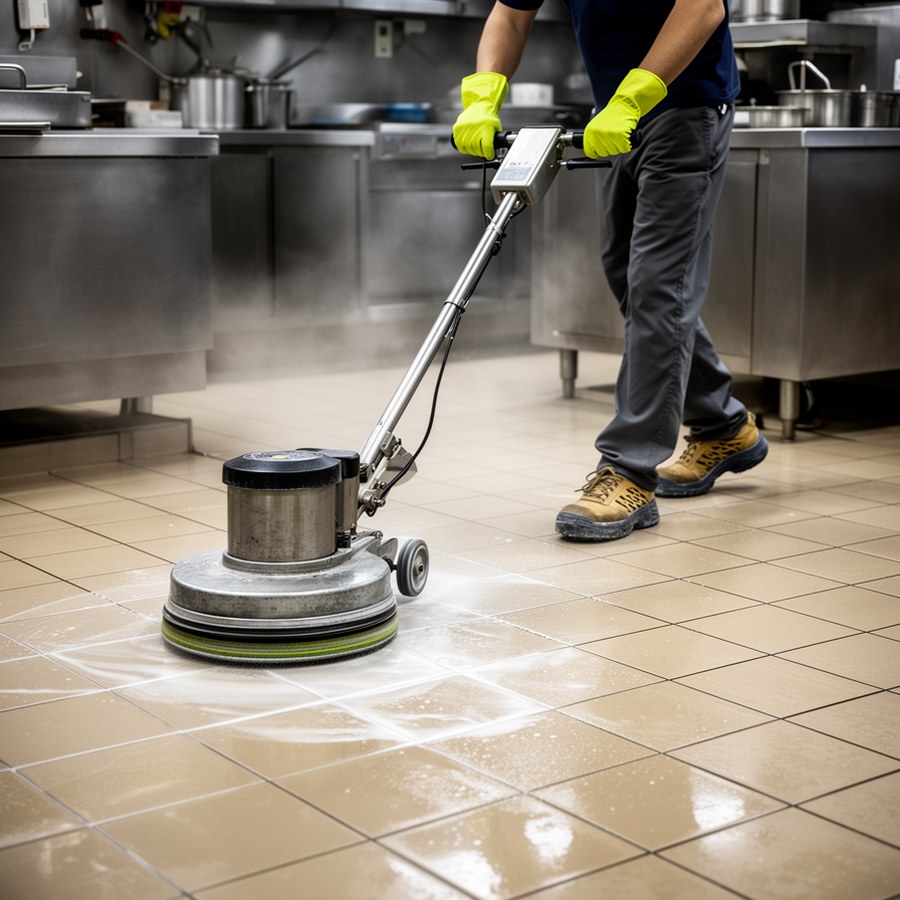 Глубокая очистка плитки на кухне после смены