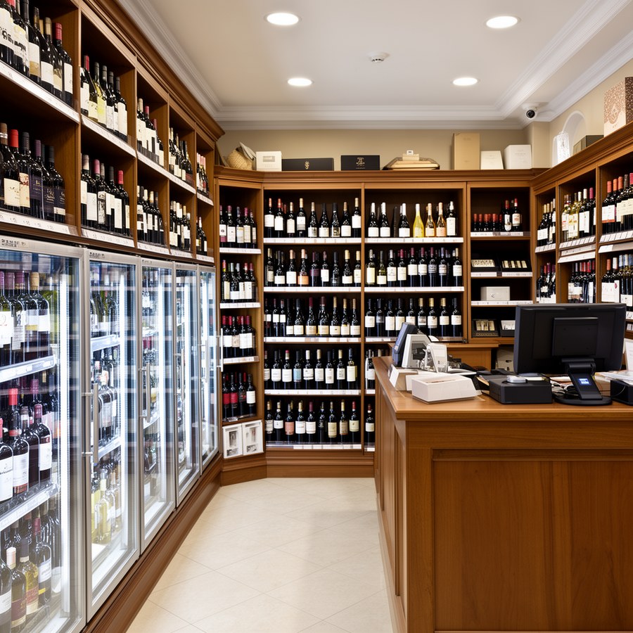 Винотека с организованной выкладкой и холодильной витриной