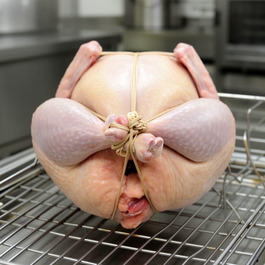 Перевязанная индейка перед отправкой в печь