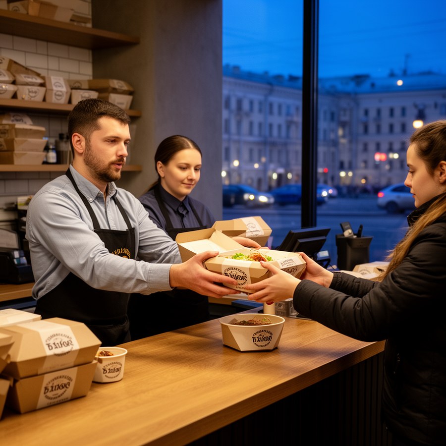 Выдача заказа навынос в ресторане