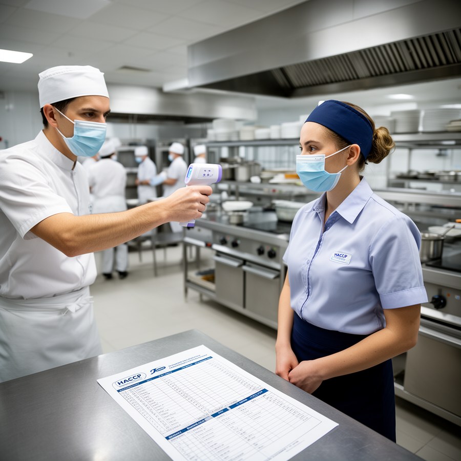 Предсменный контроль сотрудника с измерением температуры