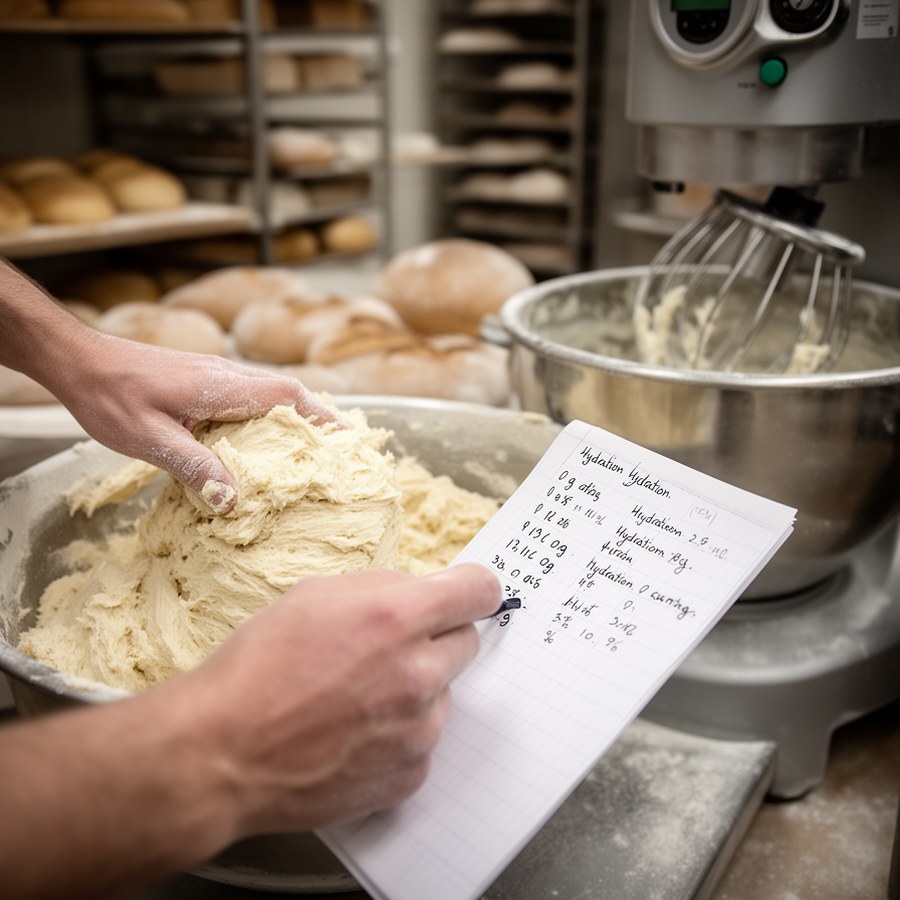 Замес теста с фиксацией гидратации и пекарского процента