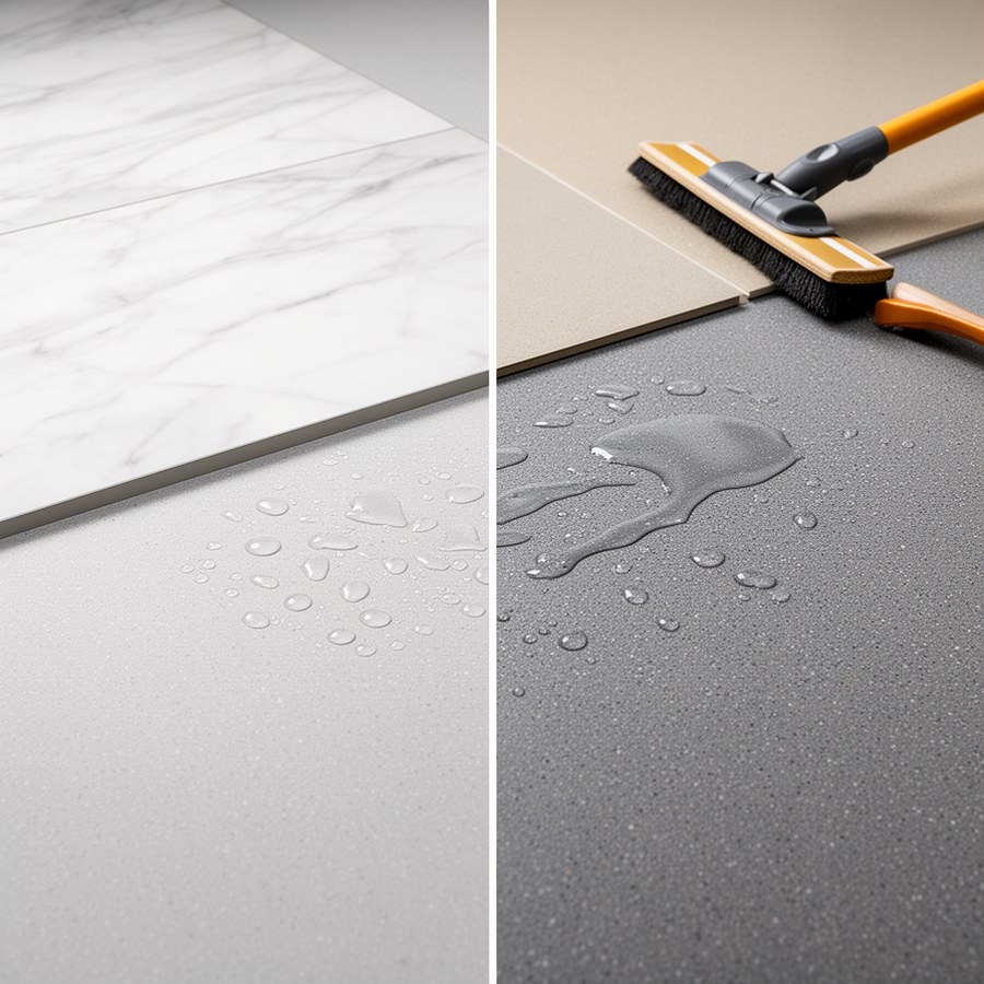 Сравнение образцов керамогранита, эпоксидного и винилового покрытия