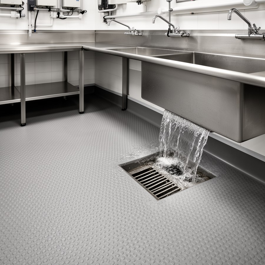 Моечная зона с уклоном пола к трапу и герметичными примыканиями