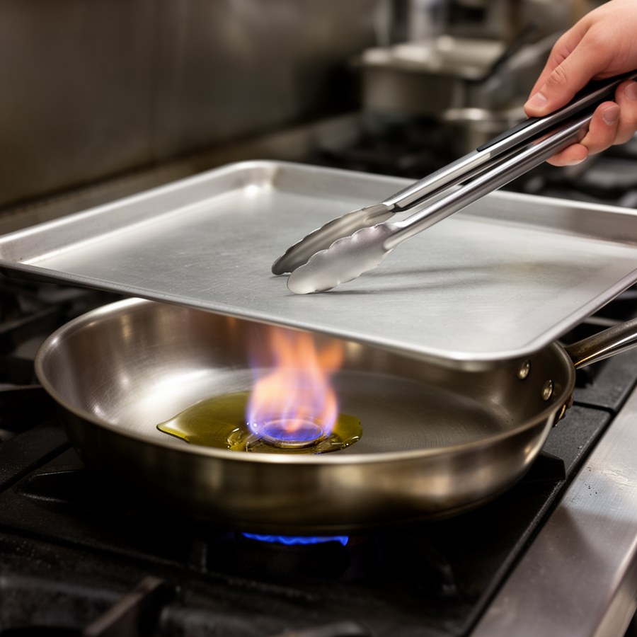 Перекрытие кислорода металлическим противнем при локальном очаге