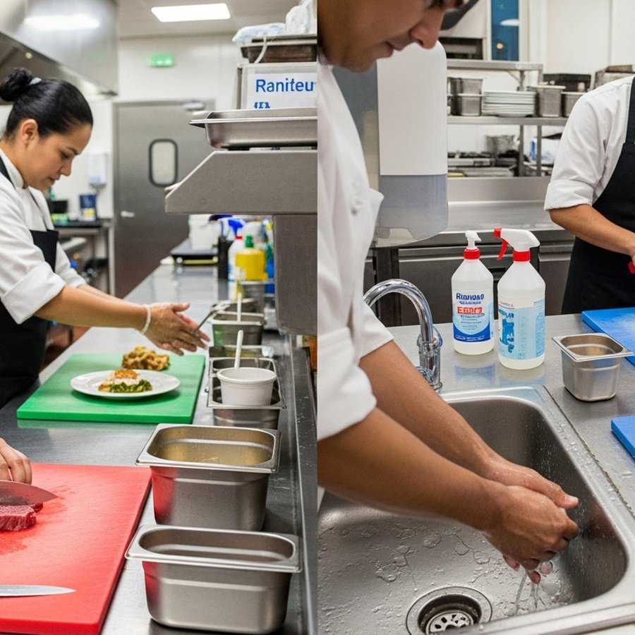 Разделение сырой и готовой зон и санитарная обработка на кухне