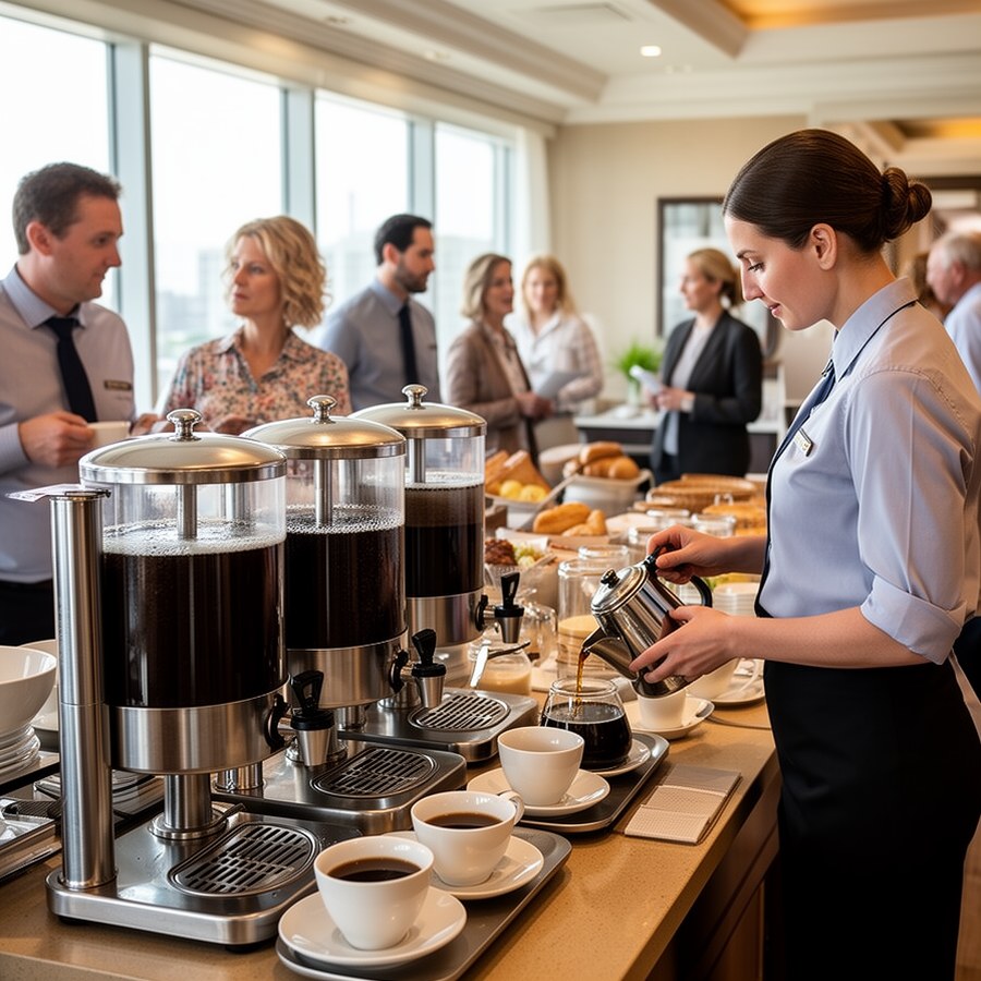 Подача фильтр-кофе на завтраке в отеле