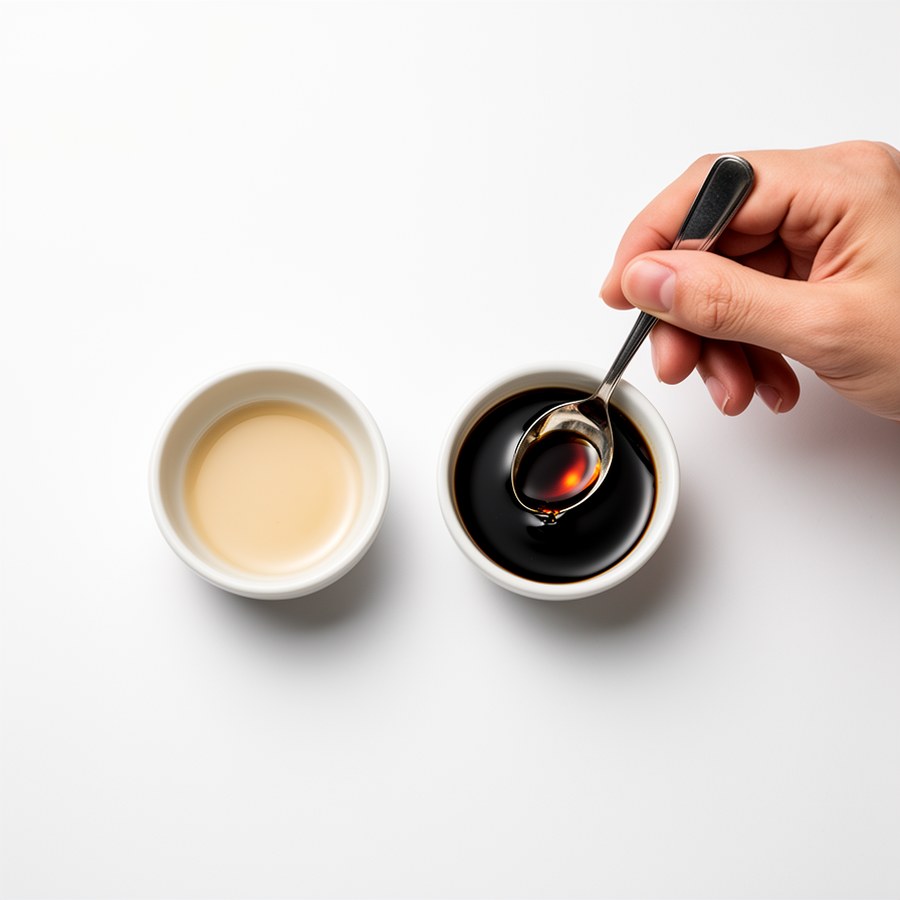 Сравнение светлого и тёмного соевого соуса по цвету и плотности