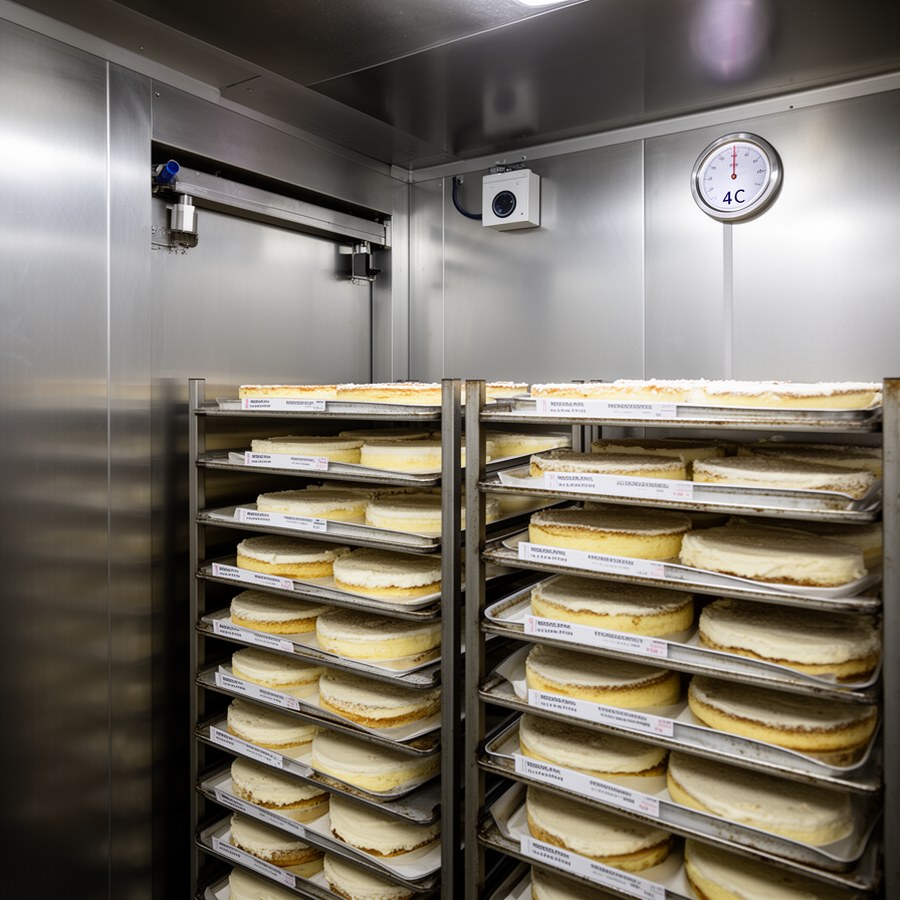 Маркированные заготовки тортов в холодильном хранении