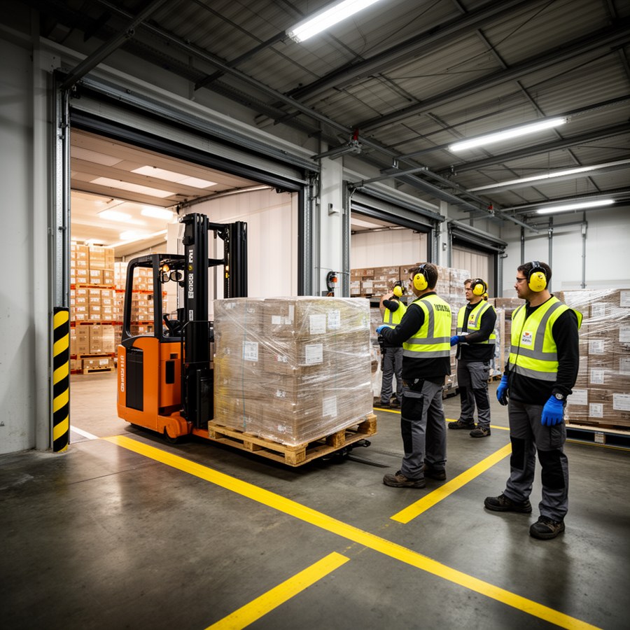 Склад при ресторане во время шумной разгрузки с применением СИЗ слуха