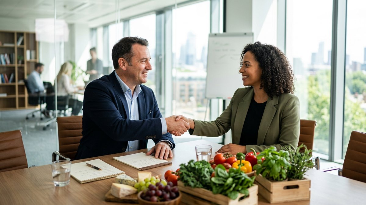 Встреча ресторатора и поставщика продуктов — деловые переговоры