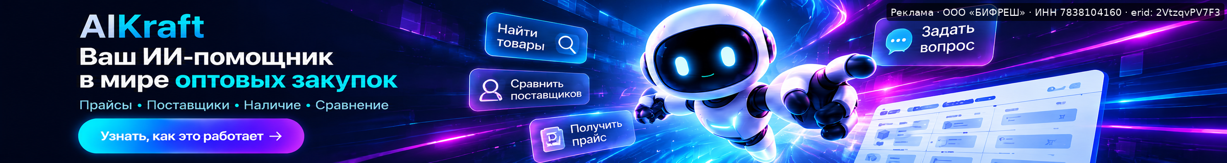 Реклама AIKraft — ИИ-помощник для бизнеса